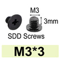 Close-up of M3x3 flat head SSD screws, black stainless steel, used in laptop repairs, part of Straight Up 100 Piece 2.5 Inch HDD SSD Caddy Screw Set.