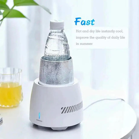 Lightning Quick Electric Cup Cooler Packing Semiconductor Cooling And Smart Touch Interface That Slaps Cans On The Base And Drops Drinks To Freezing In Minutes For Dead Nuts Cold Beer And Sodas with bottle.