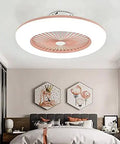 Modern Pink Flush Mount LED Ceiling Fan Light Delivering Smooth Adjustable Airflow And Bright Dimmable Remote Control With Smart Timer For Laid Back Leisure in a stylish bedroom setting with modern decor.