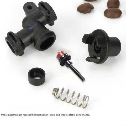 Three Piece Replacement Kit With Copper Bolts And Silicone Sleeves In Black And Red For Coffee Machines Replacement Internal Assembly Parts For Easy Maintenance And Reliable Fit, shown with spring and black fittings