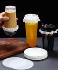 500 Pcs White Leak-Proof Cup Lid Liners, Round Sealing Paper Pads, Waterproof Spill-Proof Paper for Plastic Cups, Milk Tea Coffee Beverage Cups, Heat and Cold Resistant, 5.1 Inch Film Seal Pads on takeaway drinks