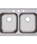 Dayton Equal Double Bowl Drop In Stainless Steel Kitchen Sink 33 Inch Wide By 21 1 4 Inch Deep ADA Compliant When Installed
