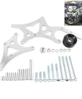 Beefed Up Transmission And Engine Mount Bracket Kit For Driver Side Alternator And Power Steering Pump Bolt On Replacement Fits Truck And SUV 1999 2014 LS Series Engines Suitable For Many LS Vehicles, silver metal bracket kit with bolts