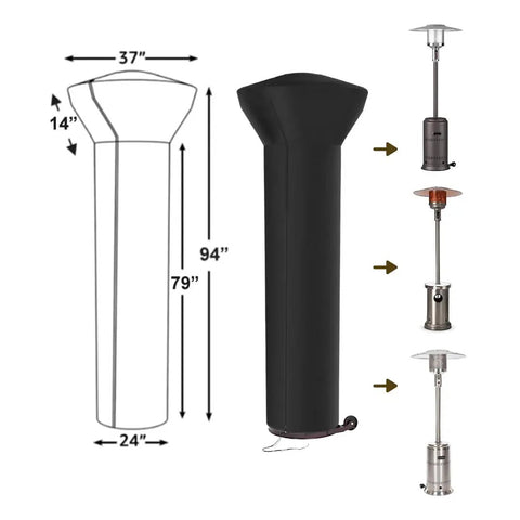 Beefy Full Length Outdoor Vinyl Cover For LPG Patio Heaters With 31-33 Inch Round Reflectors, Heavy Duty 10 Gauge Felt Lined