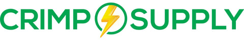 Crimp Supply logo: green wordmark with a yellow lightning bolt through the O.