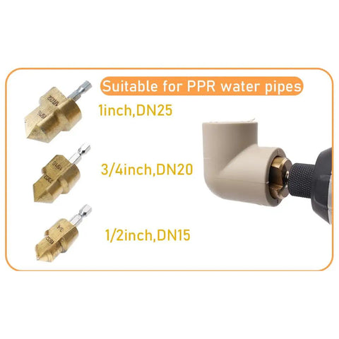 Three Pack PPR Lifting Stepped Drill Bits For Water Pipe Repair And Deburring, Titanium Coated High Carbon Steel