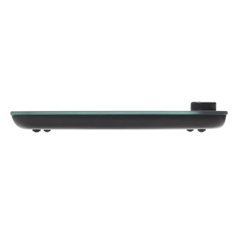 Side view of Digital Glass Top Kitchen Scale With 11 Lb Capacity, Measures Liquid And Dry Ingredients, Rotating Knob, Black