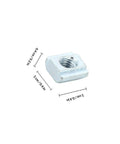 Smooth Glide Industrial Grade Carbon Steel T Slot Nuts 40 Pack Sliding Hammer Head Fasteners side view with dimensions.