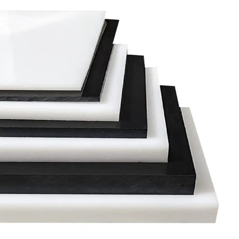Stack of HDPE plastic sheets, differing sizes and colors, suitable for DIY and engineering tasks, featuring resistance properties.