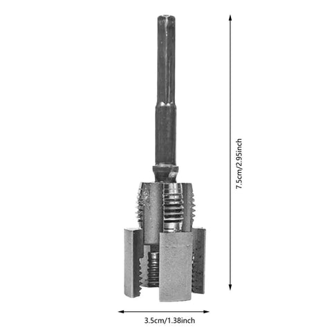 Pro 2-In-1 Pvc Pipe Threading Tool Kit For 1/2 And 3/4 Inch Pipes Tungsten Steel Cutter Bit side view with dimensions 7.5cm x 3.5cm.