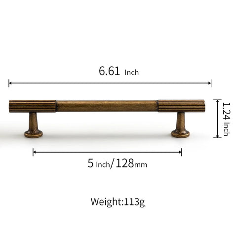 6 Pack Antique Brass Kitchen Cabinet Pulls With 5 Inch Center To Center Spacing Solid Vintage Bronze Dresser Drawer Handles Front View