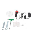 Pro Grade Electric Tile Bevel Cutter With 1200w Motor And 13000 RPM Spin For Slick 45 Degree Ceramic Edges Using Low Dust Tech parts kit including various tools and accessories.