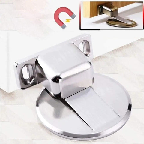 Heavy Duty Green Magnetic Door Stopper With Strong Magnet keeps door open, featuring durable metal mount for wall or floor use.