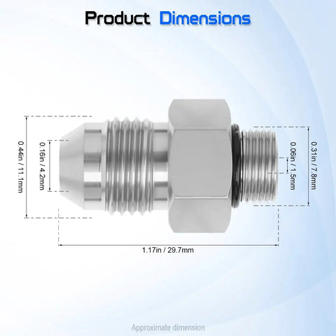 Product Dimensions for Hydraulic Adapter Fitting One Quarter Inch JIC 37 Degree Male To One Eighth Inch SAE ORB Male Straight Thread Converter For Hydraulic Systems Converts JIC Flare To ORB Ports, carbon steel