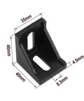 10 Pack Black 4040 Corner Brackets Set Heavy Duty Right Angle Aluminum Mounts with M6 Screws and T Nuts, 40x40x35mm dimensions.