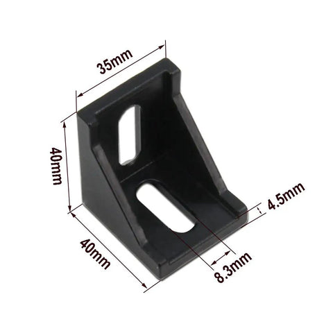 10 Pack Black 4040 Corner Brackets Set Heavy Duty Right Angle Aluminum Mounts with M6 Screws and T Nuts, 40x40x35mm dimensions.