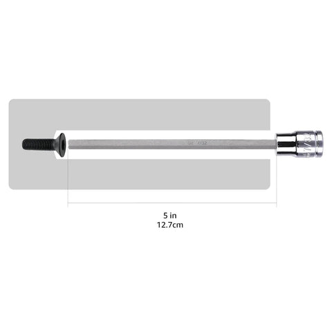Three Eighth Inch Drive Long Hex Bit Socket Set 18 Piece With Deep Reach shown with 5 inch length measurement