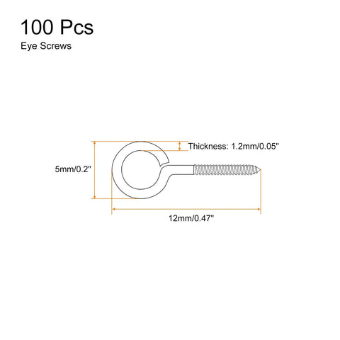 Top Shelf 304 Stainless Steel Eye Screws, 5mm wide 12mm long self tapping screw hooks for DIY crafts.