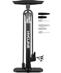 High Pressure Bike Floor Pump 160 PSI with dual Presta and Schrader valves, accessory kit for easy inflation of MTB and BMX tires.
