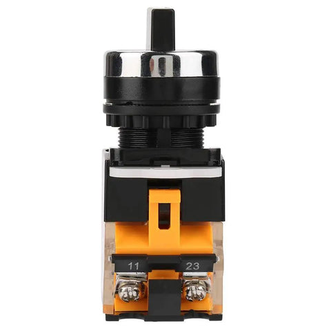 Front view of Momentary Rotary Selector Switch 2 Position Self Resetting 22mm Mounting Hole 10A 220V 380V Plastic Control Switch