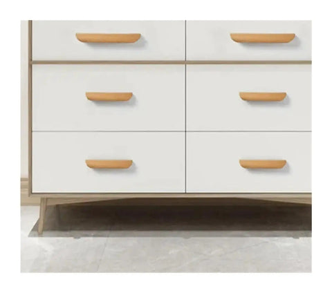 Wooden Cabinet Drawer Pull Handles for Wardrobes and Furniture Knobs with Natural Wood Grain Finish on dresser drawers