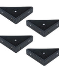 Rock Solid Triangle Shelf Brackets 90 Degree Corner Support, slick black finish, four steel brackets for furniture stability.