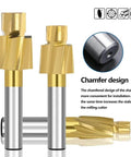 WZFC counterbore end mills, front view, set of three gold-coated HSS cutters for metal milling, M4.2x7.4x6x50