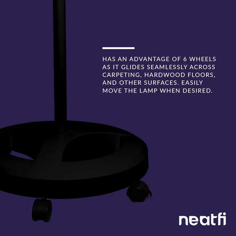 6 Wheel Rolling Floor Stand For LED Desk Lamps And Magnifying Lamps With Clamp Portable Base showing caster wheel detail