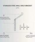 Rock Solid Stainless Steel Wall Mount Bracket for 5.9 Inch Shelves with screws, shown in diagram with details.