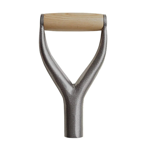D Grip Handle Replacement Fork Kit for Garden Shovels, Reusable Y Grip, iron and wood construction, ergonomic, silver finish