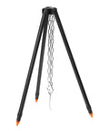 Campfire Tripod Grill Stand With Adjustable Height Ultra Portable Aluminum Cooking Gear, black legs with chain, outdoor use