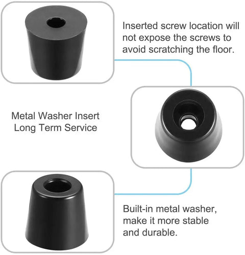 Beefy Rubber Feet Bumpers With Metal Washer Insert For Durable Floor Protection Black shown with metal washer details