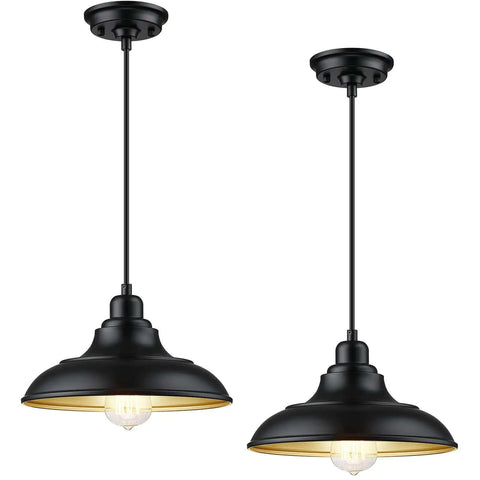 Industrial Black Pendant Lights 2 Pack With Adjustable Metal Hanging Lamps E26 Base Farmhouse Kitchen Island Dining Room Lighting