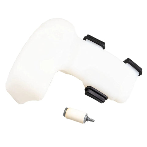 Fuel Tank Assembly Kit For Various Husqvarna Models OEM Authorized Replacement Part 545180870, white tank with filter