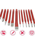 Kick Your DIY Game Up A Notch With This Badass 12 Piece Punch And Chisel Set Perfect For Metal Wood Stone And Brick Shaping Works In Any Garage Shop Or Home Workshop For Serious Mechanics And Crafters. 12-piece red steel punch and chisel set