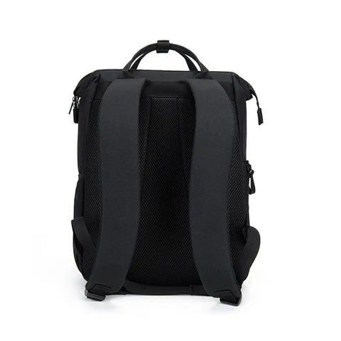 Back view of DSLR Camera Backpack With Shockproof Shell showing cushioned comfort straps and breathable mesh fabric.