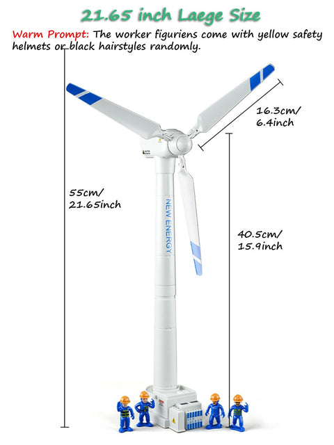 Wind Turbine Toy Clockwork Generator Model STEM Science Kit For Kids And Makers, 21.65 Inch Large Windmill With Wind Up Design No Batteries