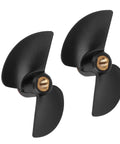 Close-up of two black reinforced plastic propellers from 10 Pack RC Boat Propellers For High Speed Brushless Boats Replacement Propeller Set