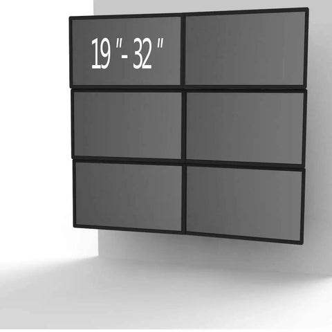 Hella Adjustable Spring Arm Six Monitor Wall Mount For Flat Panel Displays with six 19-32 inch screens mounted on wall.