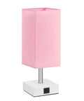 3 Way Touch Desk Lamp With USB Ports, Pink Shade Nightstand Light for Bedroom or Living Room, White Base, LED Bulb Included