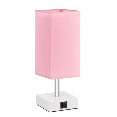 3 Way Touch Desk Lamp With USB Ports, Pink Shade Nightstand Light for Bedroom or Living Room, White Base, LED Bulb Included