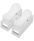 Flame Retardant Cable Clamp Terminal Block Wire Press Spring Set For Quick Connector 200 Pieces Easy Snap In No Drilling Required Safe And Firm Electrical Connections For Industrial Projects, showing white plastic clamp with metal connectors.