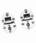 Close-up of two Drop Down Cabinet Hinges 90 Degree Zinc Alloy Door Flap Set for kitchen and bedroom cupboards with screws visible.