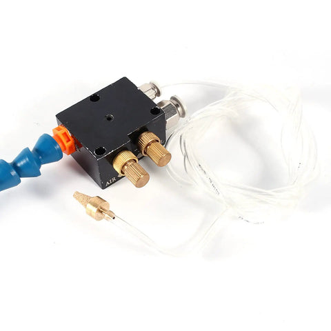 Super Handy Mist Coolant Sprayer For Your Cnc Lathe Engraving Machine And Milling Tasks Featuring adjustable air valves and tubing.