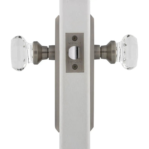 New York And Waldorf Crystal Door Knob With Plate slick yet classy tailored style for classic home decor, side view of knob set.