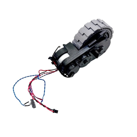 L+R wheel assembly for Ecovacs Omni Turbo vacuum; black housing with gray wheel and wiring harness.