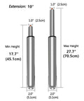 Diagram showing Beefy Adjustable Gas Lift Cylinder Tube for Bar Stools and Drafting Chairs Replacement Parts with dimensions.