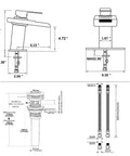 Technical diagram of LED Temperature Sensing Matte Black Waterfall Faucet For One Hole Sinks No Sweat Install Vanity Tap