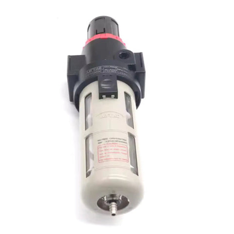 Pro Grade All In One Air Filter Regulator Combo With Gauge And Semi Auto Drain, One Quarter Inch NPT, 0 To 140 PSI Adjustable, 40 Micron Filtration, Includes Mounting Bracket And Piggyback Drain Bowl, Model BFR2000-C Built For Shops And Home Garages showing front view