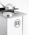 Premium Compact Home Espresso Maker Paired With Precision Burr Grinder Featuring Pid Temperature Lock For Hella Rich Extraction and Ready To Rock Convenience close-up of precision burr grinder top